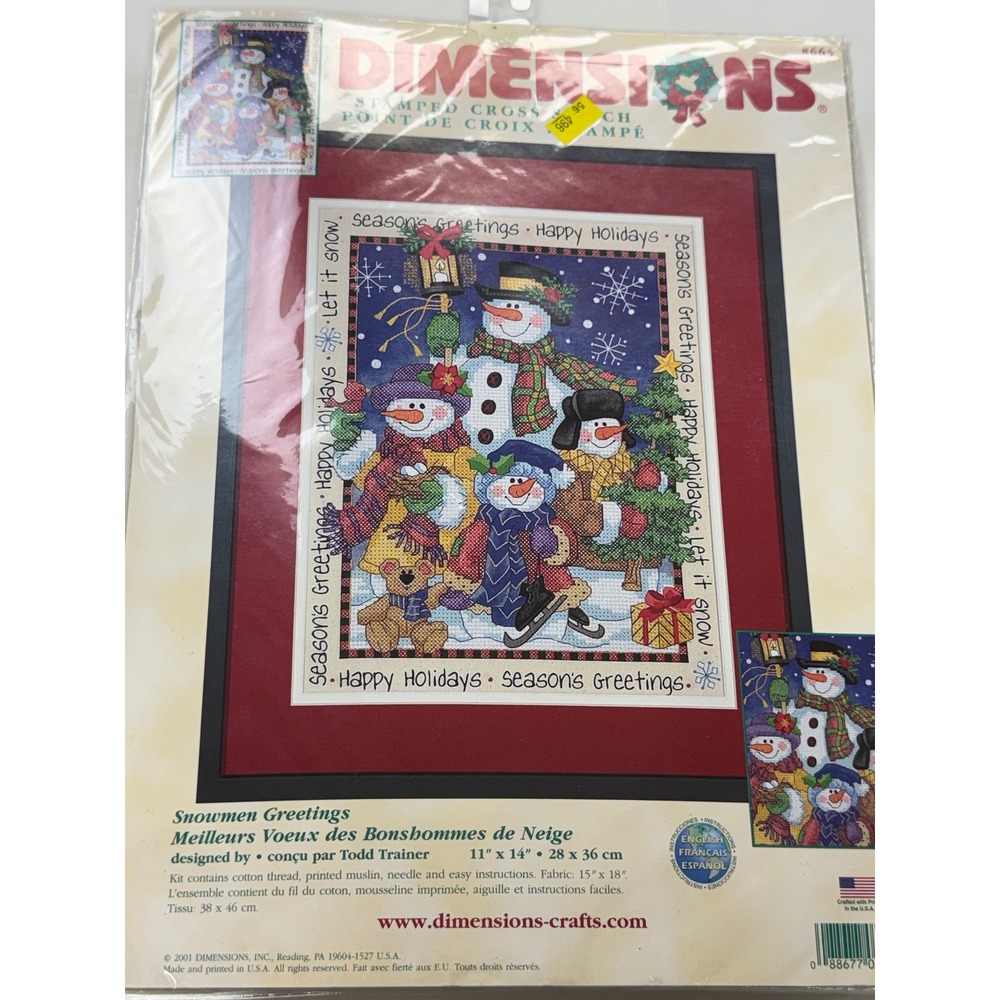 Vintage Dimensions Snowmen Greetings Stamped Cross Stitch Kit 8665 Todd Trainer